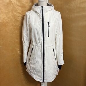 NWT Michael Kors White And Black Missy Hooded Anorak Jacket Faux Fur Inside S